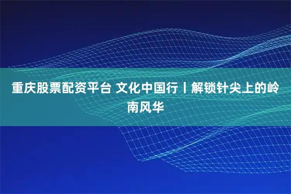 重庆股票配资平台 文化中国行丨解锁针尖上的岭南风华